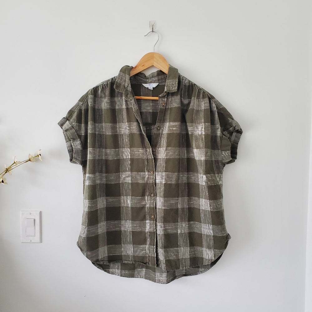 Linen/Cotton Gingham Button-Up Top
